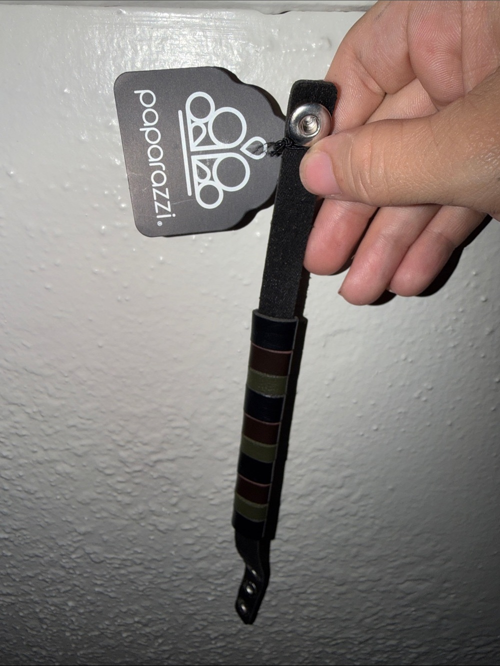 paparazzi Black Bracelet with Brown and Olive Accent Stripes